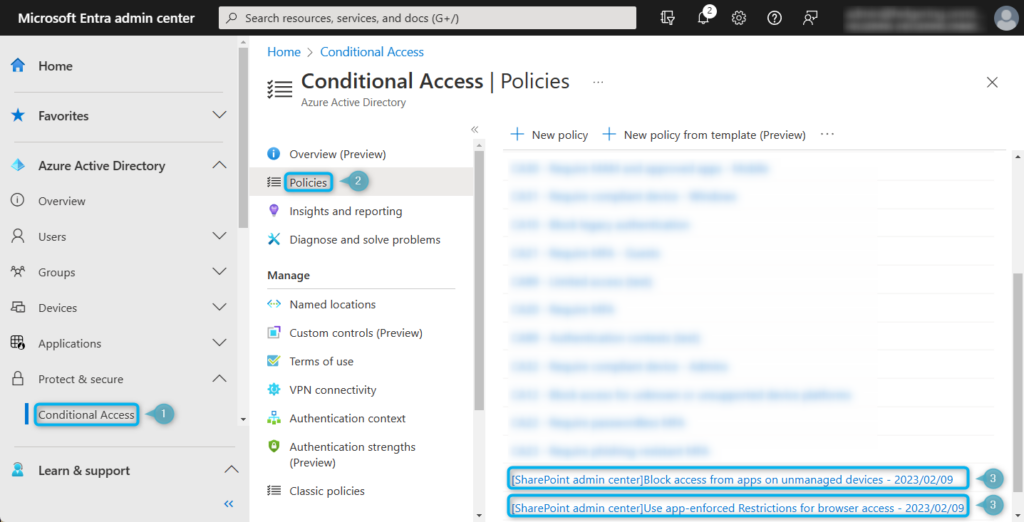 Limited access for unmanaged devices conditional access policies