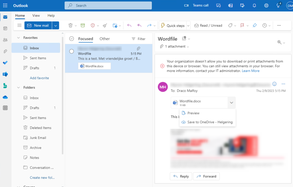 Limited access User Experience from Outlook Web
