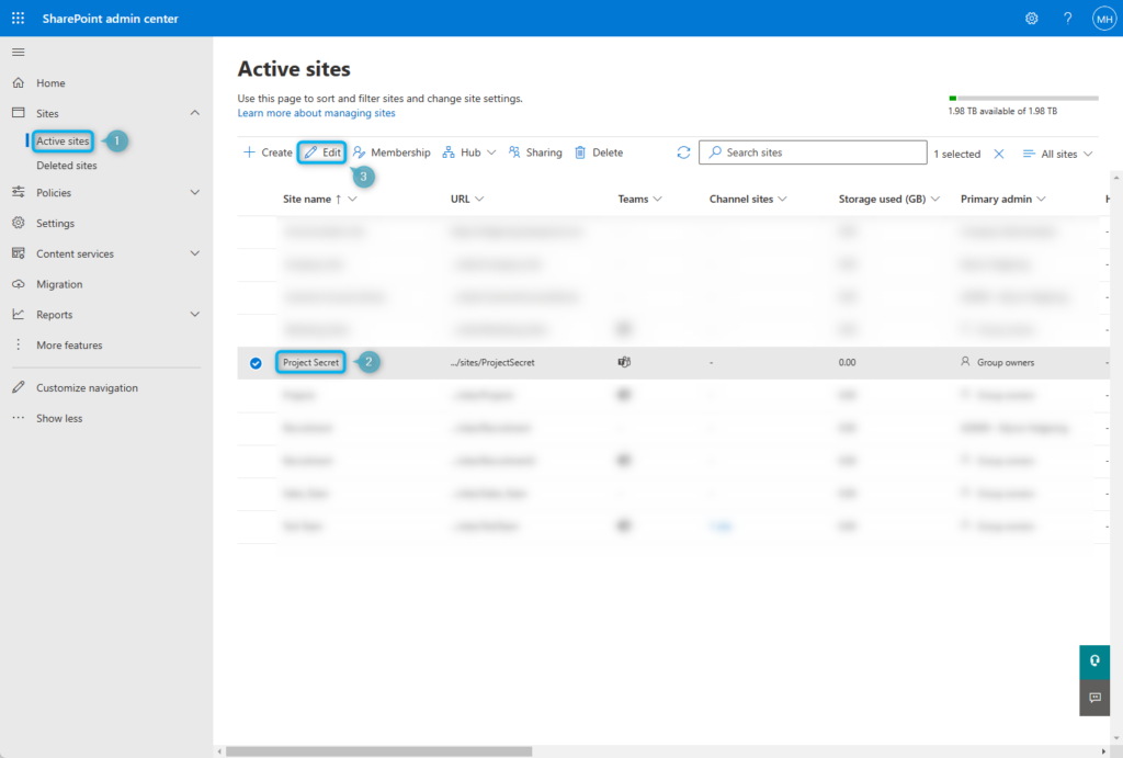 Apply label from SharePoint admin center