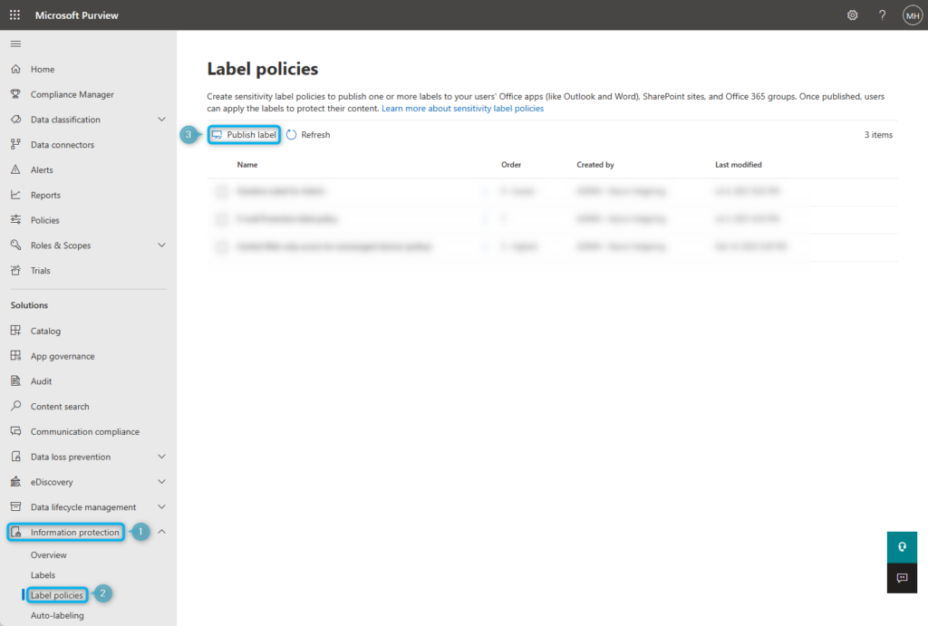Create Sensitivity Label policy