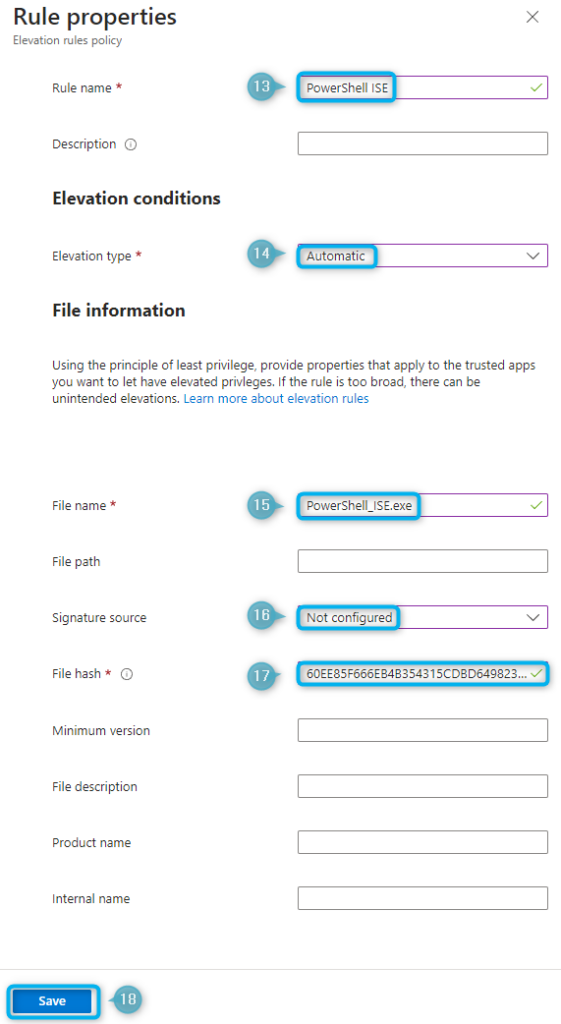 Configure Elevation Settings Rules step 3