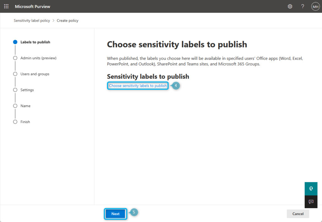 Configure Sensitivity Label Policy step 1