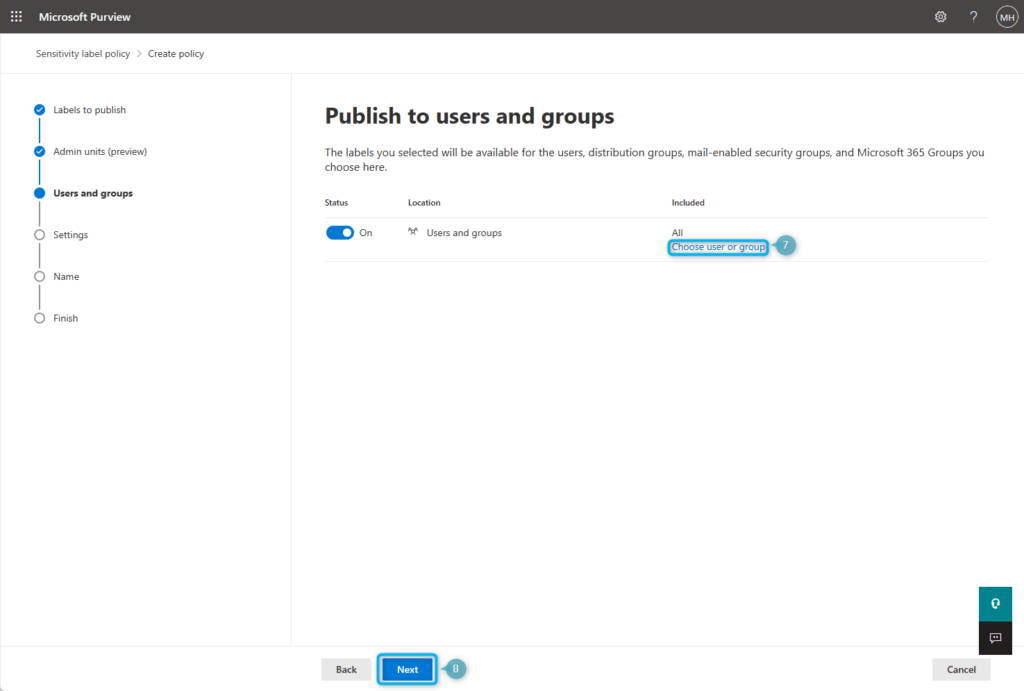 Configure Sensitivity Label Policy step 3