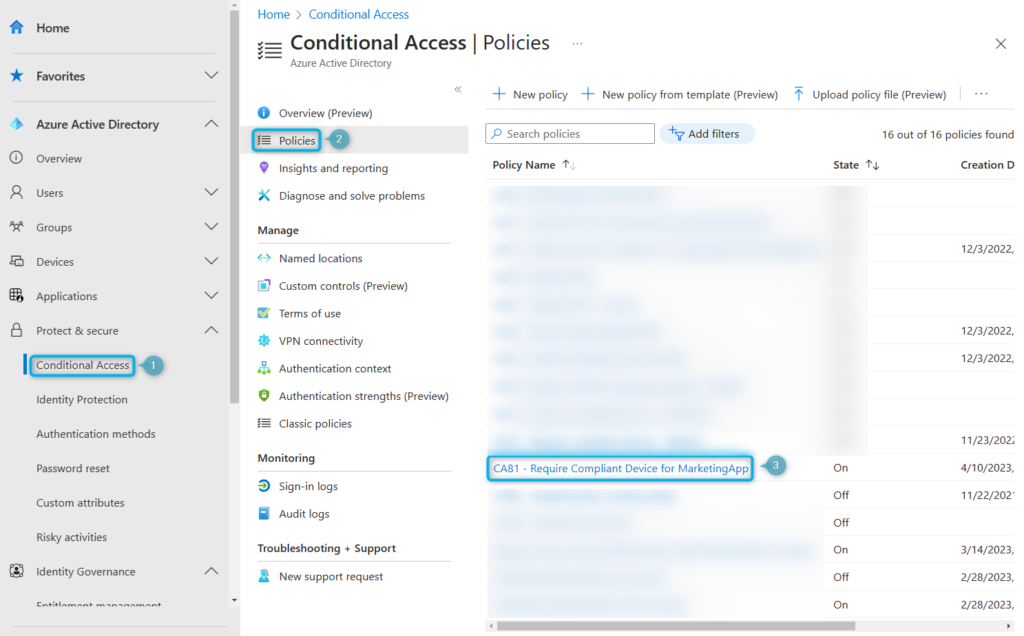 Navigate to Conditional Access policy