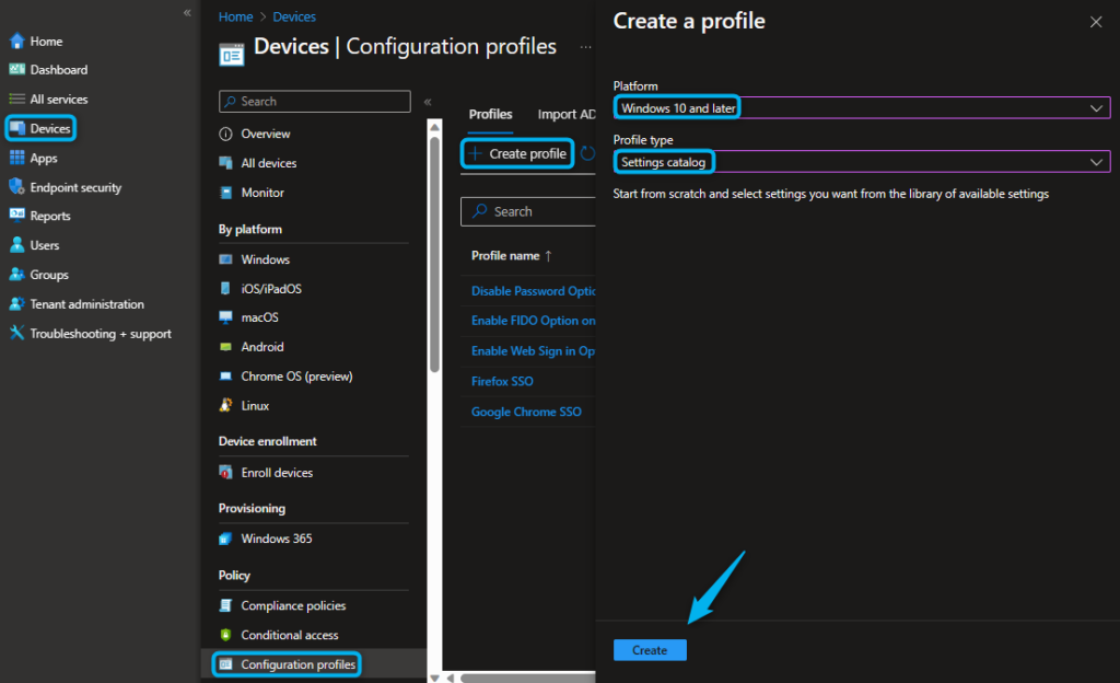 Create Settings Catalog Config Profile