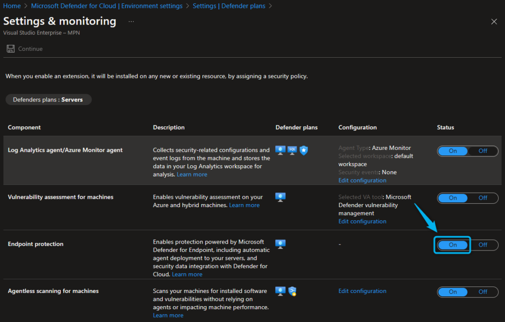 Enable Endpoint Protection in Defender for Servers