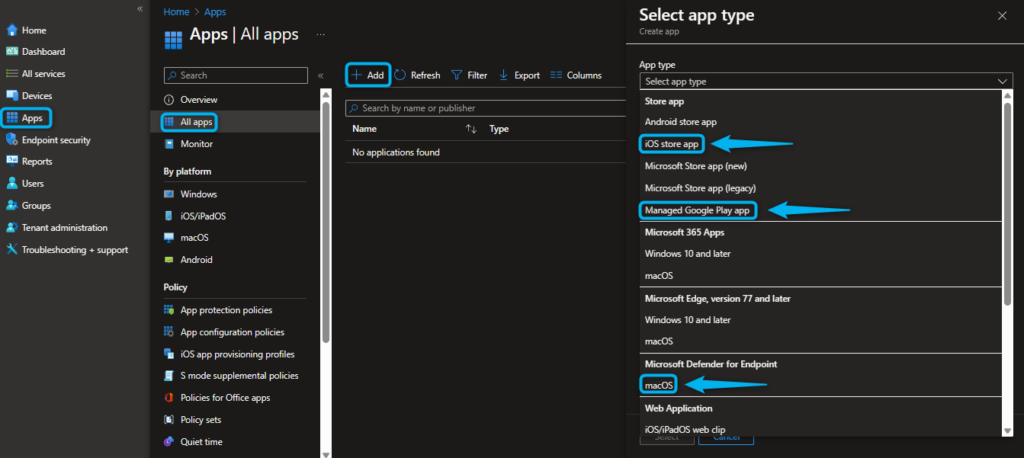MDE Onboarding method for Android, iOS and MacOS with Intune