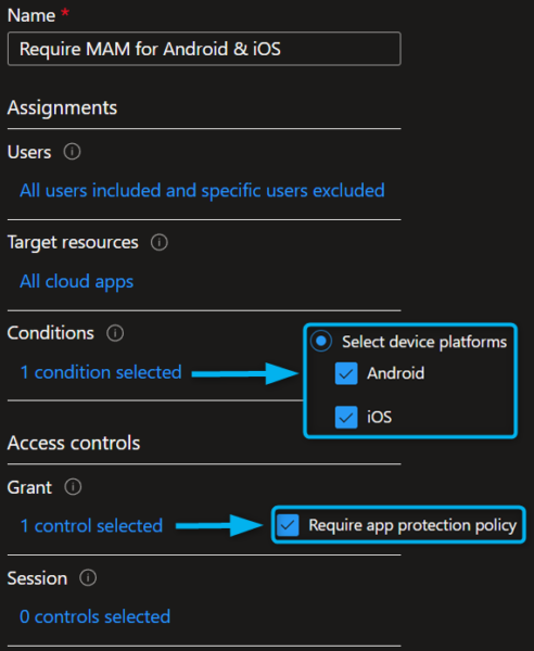 Require MAM conditional access policy