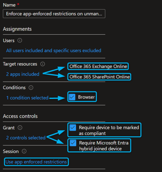 Require app enforced restrictions conditional access policy