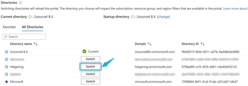 Switch Azure Portals