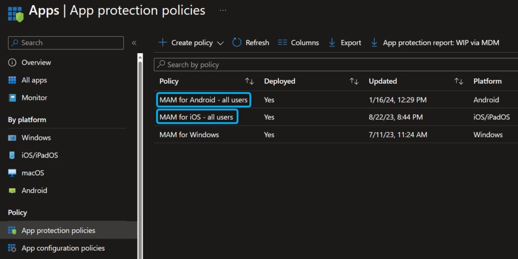 App protection policies for Android and iOS
