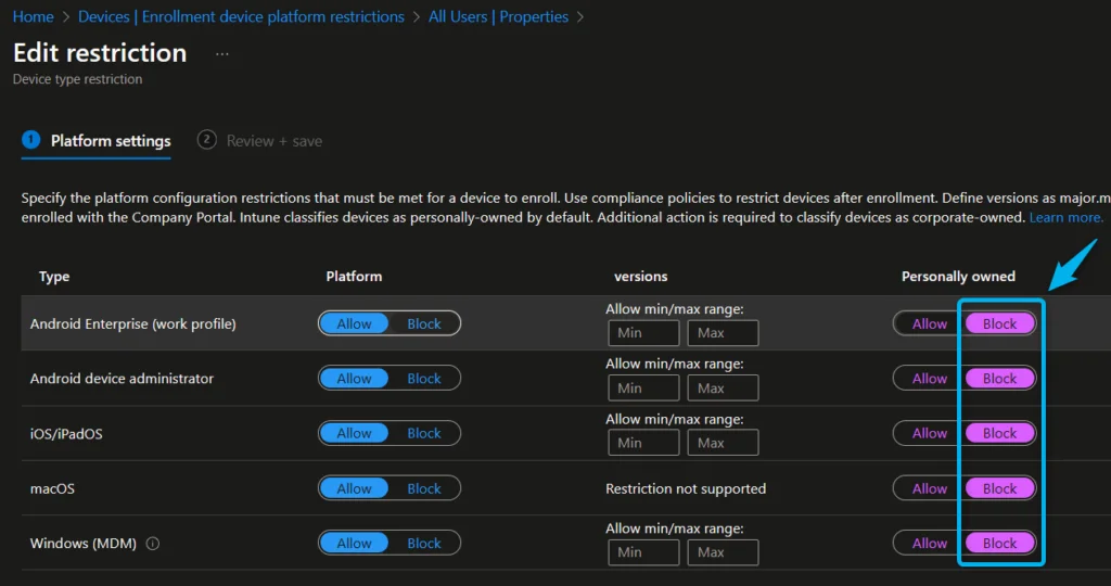 Disable personal enrollments