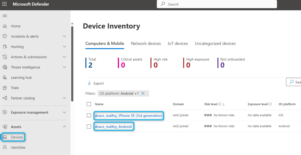 MDE Device Inventory