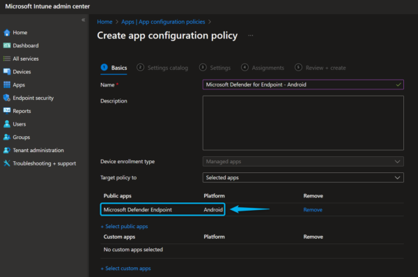 Select Microsoft Defender for Endpoint app