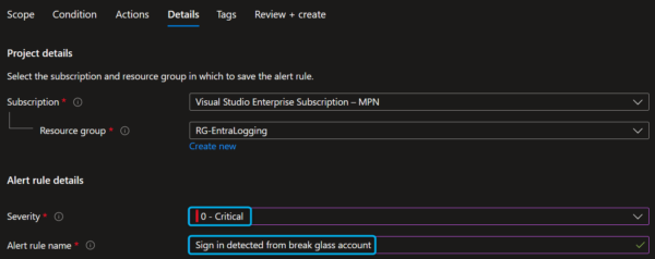 set alert severity to critical