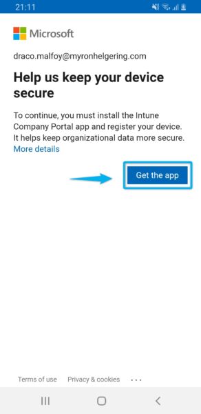 Notification to install company portal