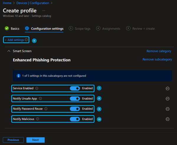 Configure enhanced phishing protection settings