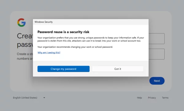 Password reuse while creating gmail account