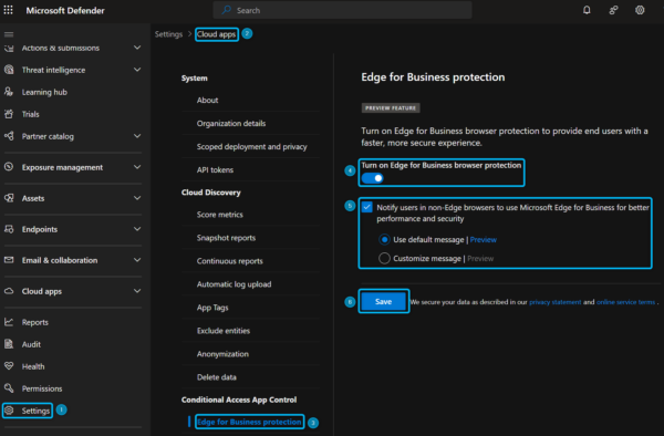 Turn on In-Browser Protection for Edge for Business