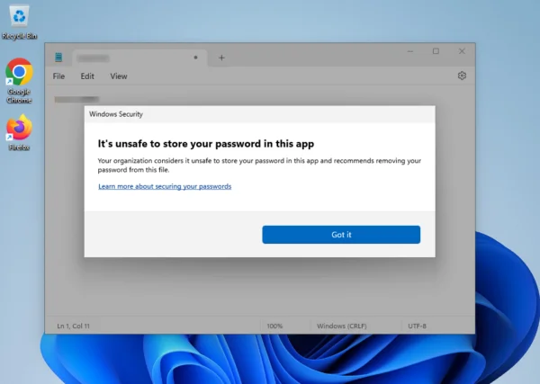 paste password in notepad